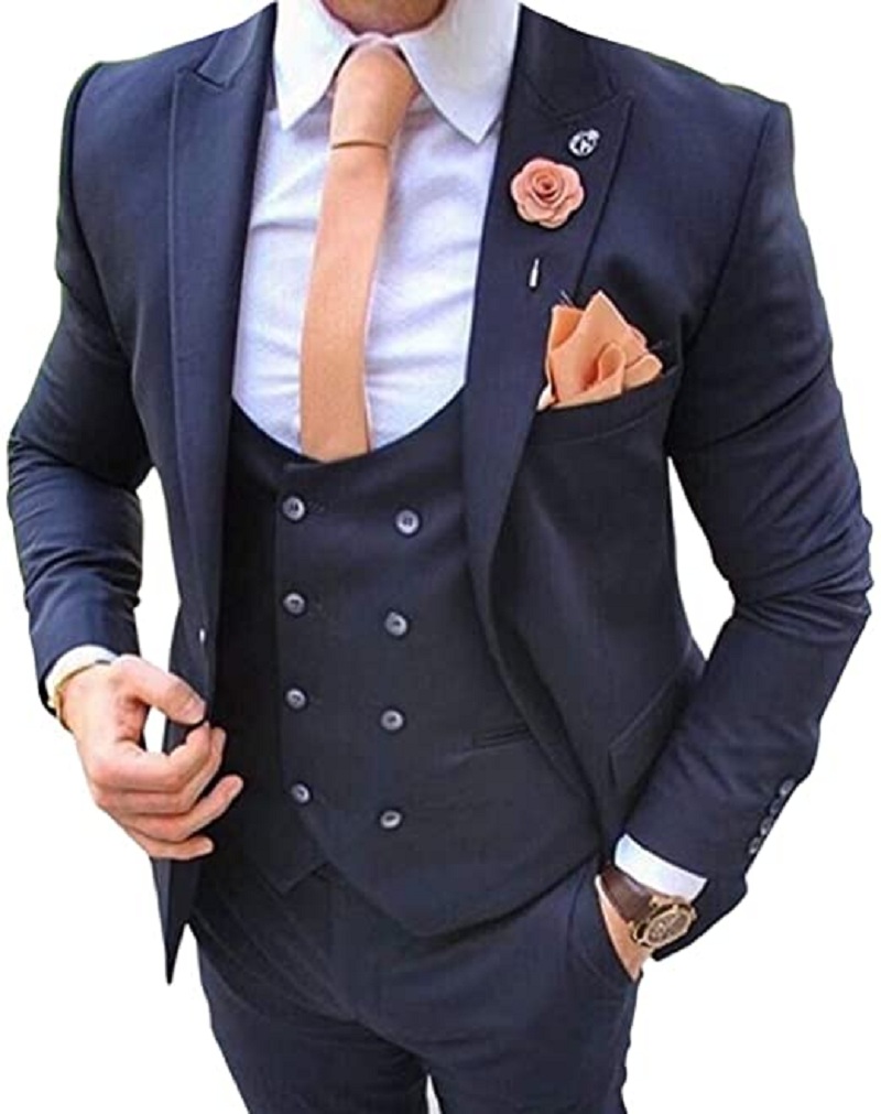 Men Formal Wear Blue - Navy Blue Men's Suits 3 Pcs