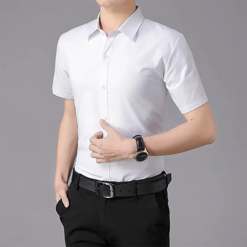 Men Formal Wear Shirts - Summer thin short-sleeved white shirt for