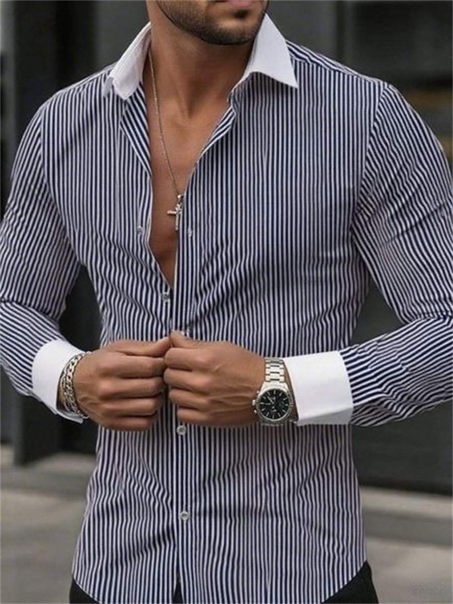 Men's slim-fit striped lapel l - Men Formal Wear Shirts recension och pris