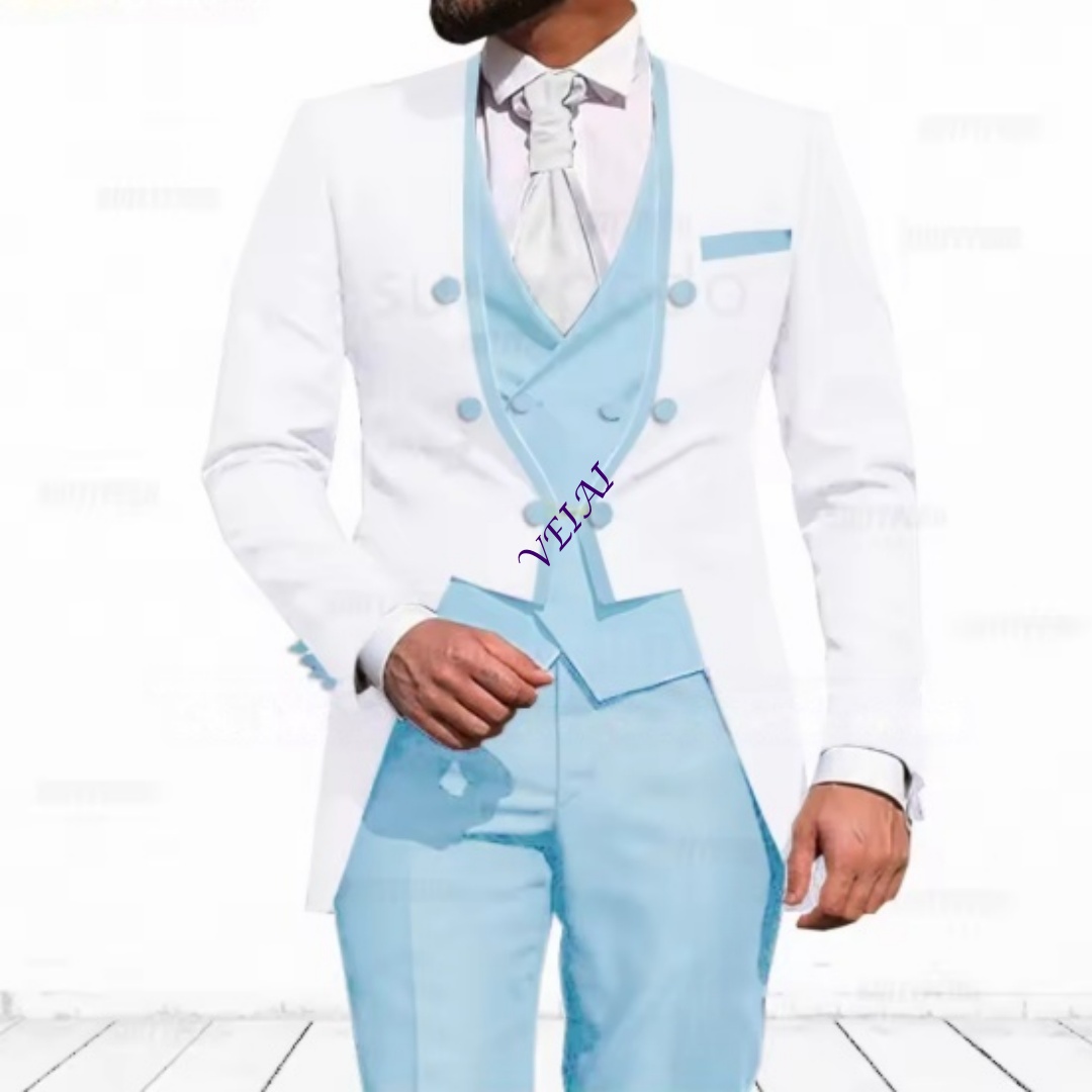 Customized Sky Blue 3-Piece Su - Men Formal Wear Blue recension och pris