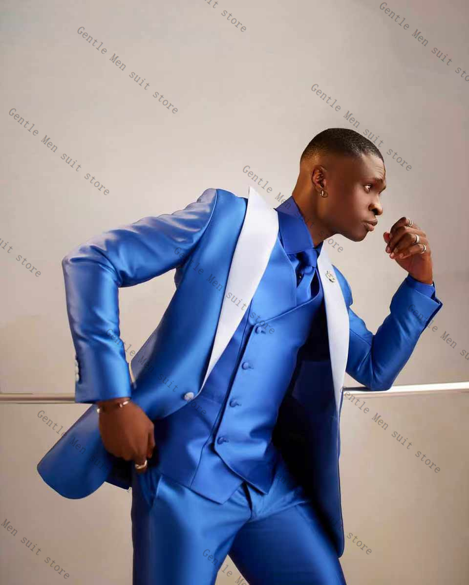 Light Blue Satin Men Suit Set  - Men Formal Wear Blue recension och pris