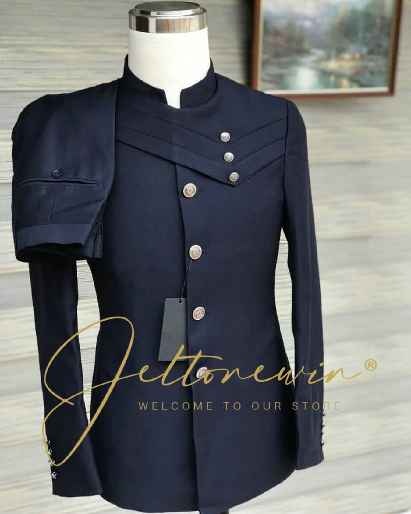 Men's Navy Blue Suit Set with  - Men Formal Wear Blue recension och pris