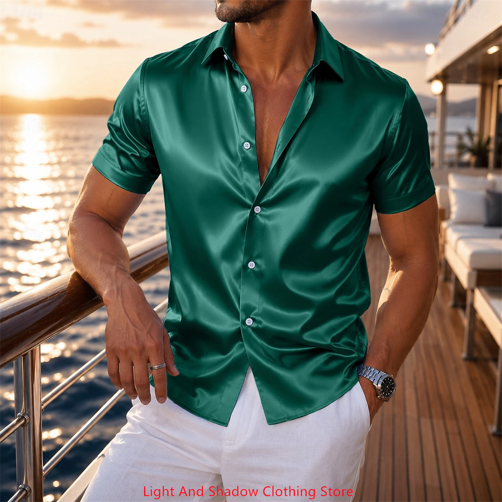 Men's Satin Short Sleeved Shir - Men Formal Wear Shirts recension och pris
