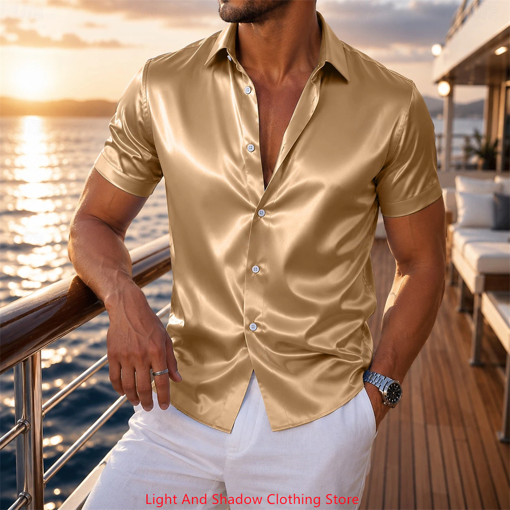 Men's Satin Short Sleeved Shir - Men Formal Wear Shirts recension och pris